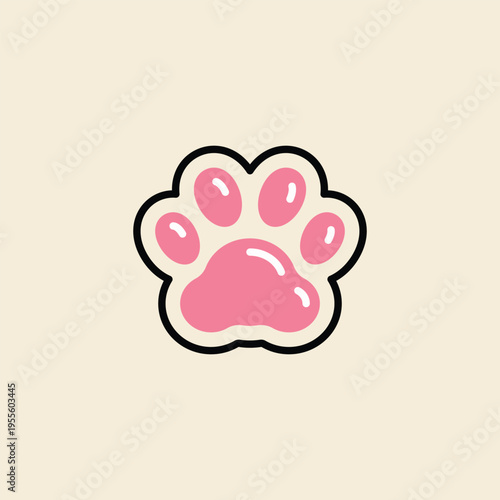 Soft pink paw print with black outline. Simple, cute design on light beige background. Perfect for children's content or pet-related themes. Elegant and gentle visual for branding or photo use