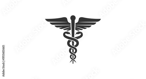 Medical Emblem Depicting Caduceus Symbol and Wings, Health and Medicine Concept Icon