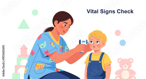 Pediatrician checking child's vital signs with digital thermometer, healthcare concept