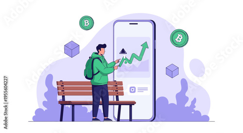 Man analyzing cryptocurrency trading chart on smartphone, Bitcoin growth concept