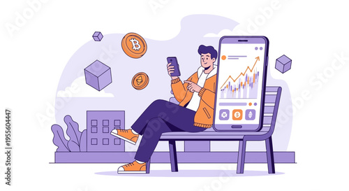 Man checking cryptocurrency stock market on smartphone, digital finance concept