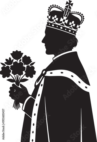 King silhouette with crown and bouquet vector illustration royal figure