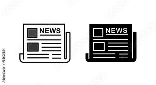 Vector illustration of newspaper icon set, black and white news symbol, vector illustration