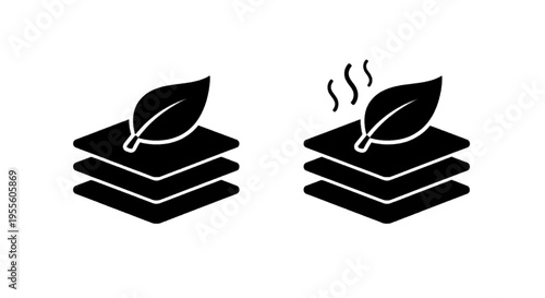 Vector illustration of set of ecofriendly and organic material icons with leaf and steam symbols