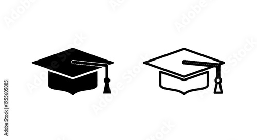 Vector illustration of graduation cap icon set, academic hat symbol, vector illustration