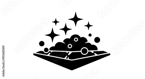 Vector illustration of cleaning icon with soap bubbles and sparkles