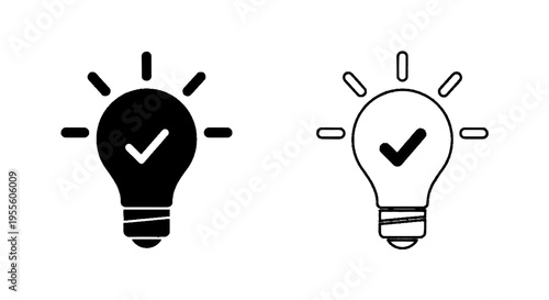 Vector illustration of light bulb icon with check mark symbol, creative idea verification sign