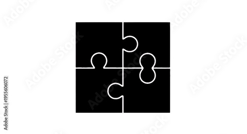 Vector illustration of four black puzzle pieces connected together