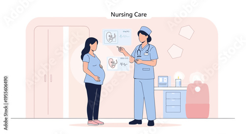 Pregnant Woman Consults Nurse About Fetal Development in Clinic