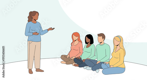 Pregnant women attend childbirth class with instructor