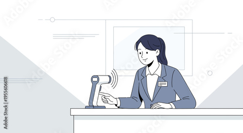 Receptionist Using Scanner at Counter: Customer Service, Technology, and Efficiency