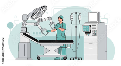 Robotic Surgery: Surgeon Operating with Advanced Medical Robot in Modern Operating Room