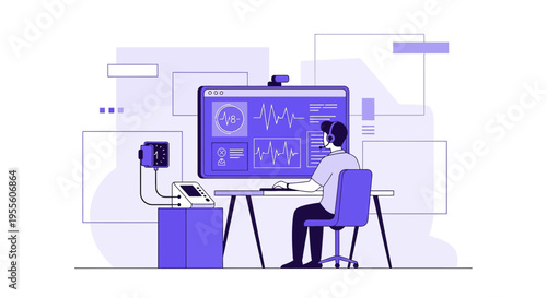 Scientist monitors brainwaves on computer screen, EEG technology, neuroscience research, modern lab