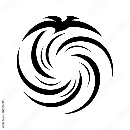 Abstract Phoenix Bird Logo Design in Circular Swirl Motion