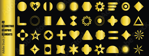 Basic shapes gradient color vector set. Vector basic shapes collection. Polygonal elements. Trendy minimalist basic figure, diamond, circles, hexagon, star, triangle flat style.