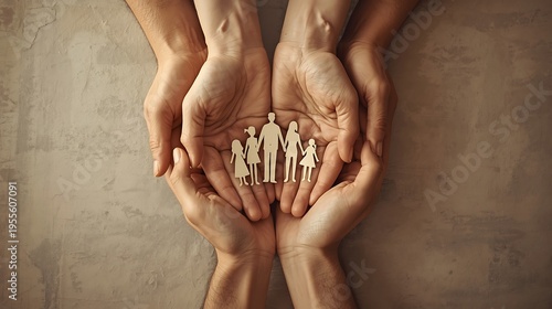hands holding a paper cutout of a family