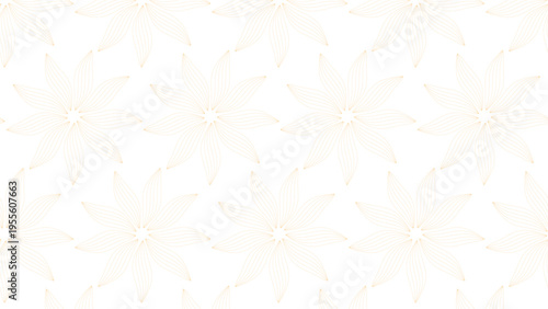 Seamless pattern of delicate floral shapes drawn with fine golden lines on a light background, creating a modern, elegant design for textiles and decor.