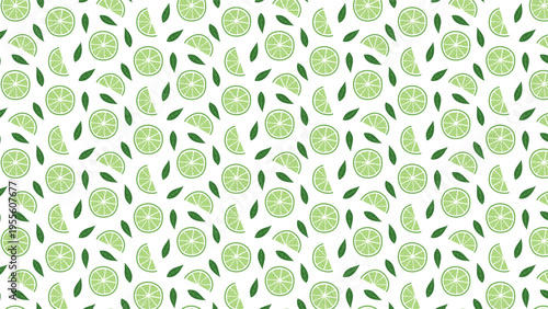 Fresh Lime Citrus Seamless Pattern with Leaves