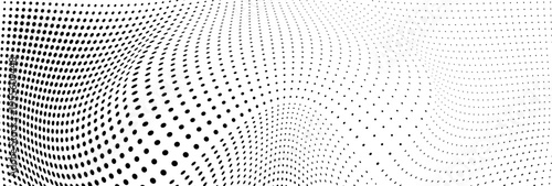 Dynamic black dot wave texture with warped grid and smooth gradient illusion.