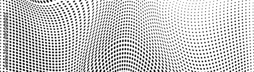Flowing halftone dot background with wave motion and abstract distortion.