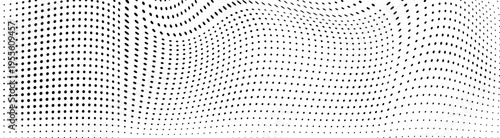 Abstract halftone dots in flowing wave pattern with optical illusion effect.