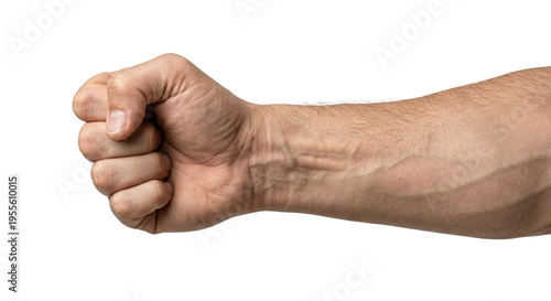 Man's Fist Clenched, Showing Veins, Isolated on White Background