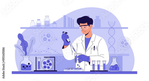 Scientist in Lab Coat Conducting Research with Pipette and Test Tubes