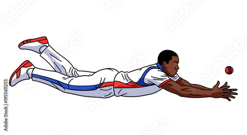 man diving to catch a ball in cartoon style