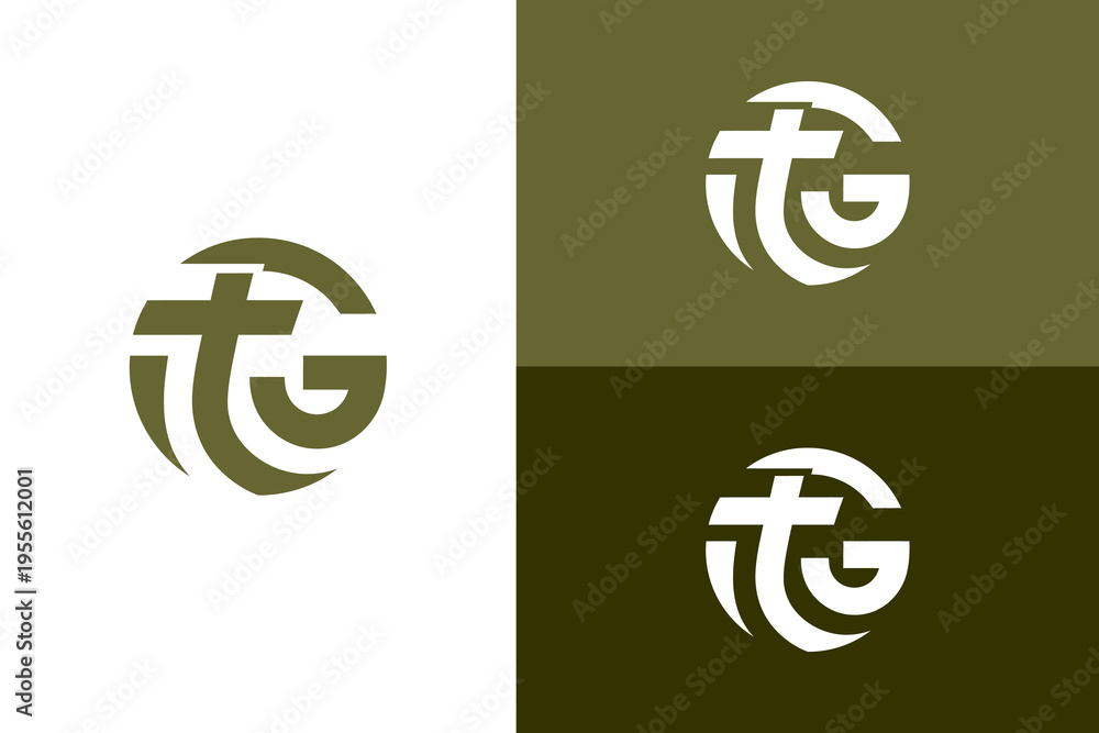 Fototapeta premium Modern abstract TG letter logo design in a circular shape with various color presentations.