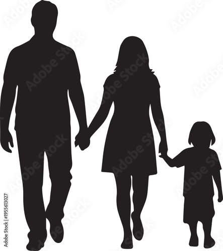 Family silhouette walking together holding hands vector illustration