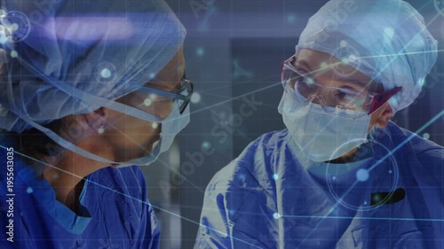 Animation of network of connections over surgeons in operating theater