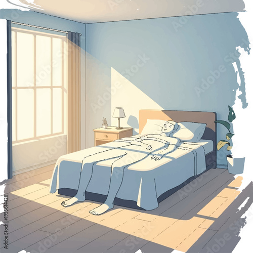 Cozy Bedroom Scene with Bed and Pillows.