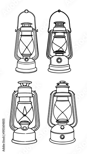 Kerosene hurricane lamp set with vintage and classic design featuring oil, glass, light with metal and wick