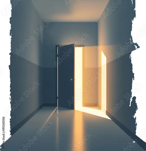 Open Doorway in Dark Corridor with Light.