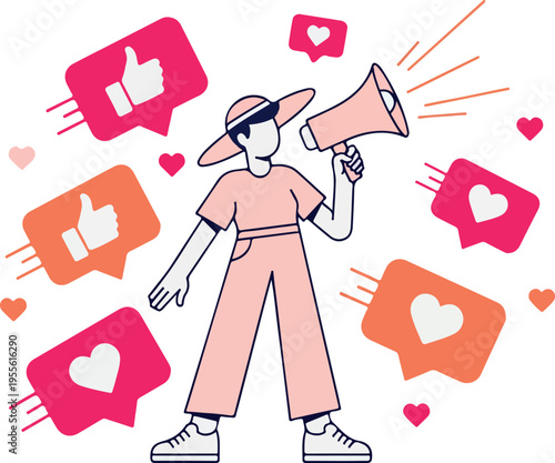 Social Media Marketing and Promotion Concept with Megaphone and Engagement Icons