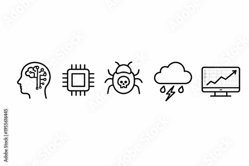 Icons representing technology and computing concepts