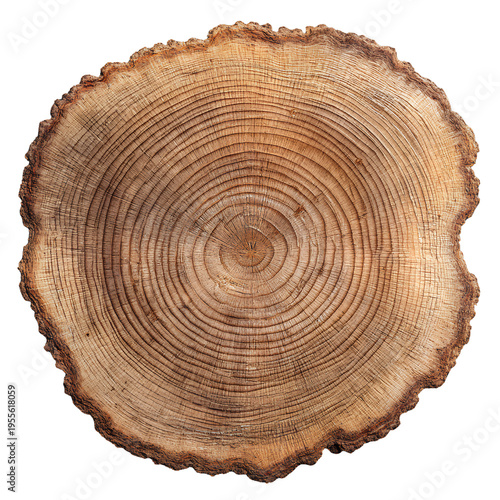 Tree Ring Cross Section Texture Isolated on Transparent Background, Natural Wood Slice Growth Rings Detail, Top View