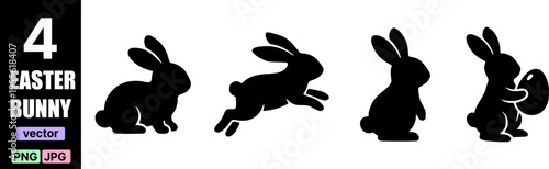 Easter bunny silhouette icon, rabbit symbol for spring holiday design, solid black vector isolated on white background