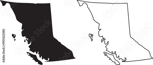 British Columbia map silhouette with outline and shadow