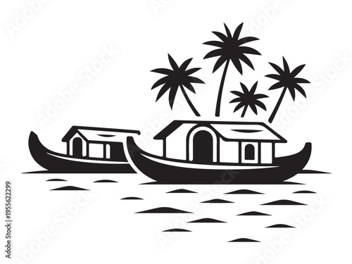 Kerala houseboat icon with palm trees