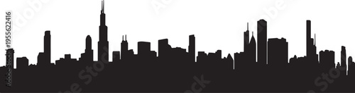 Chicago city skyline silhouette at sunset with iconic skyscrapers