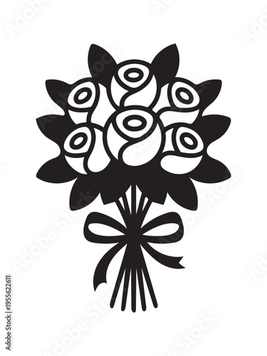 Bouquet of five roses with ribbon bow vector icon