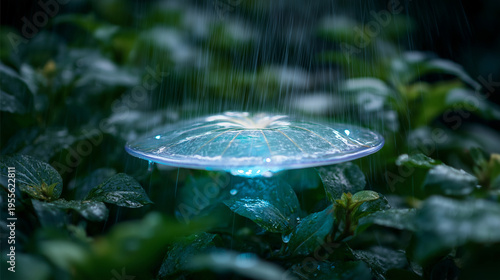 Piezoelectric leaf plate converting raindrop impact into electricity.
