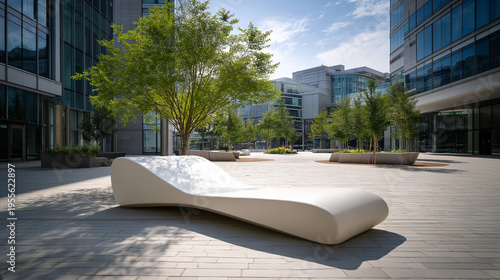 Modern public bench repurposed from a decommissioned wind turbine blade.