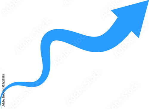 Wavy blue arrow pointing up isolated on transparent background
