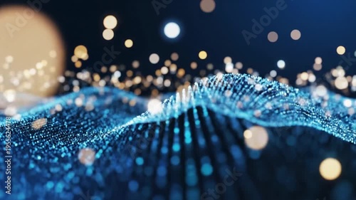 Abstract digital wave with glowing particles.