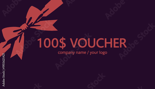Gift voucher template with red bow.
