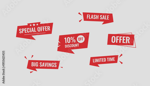 Collection of red banner sale labels.