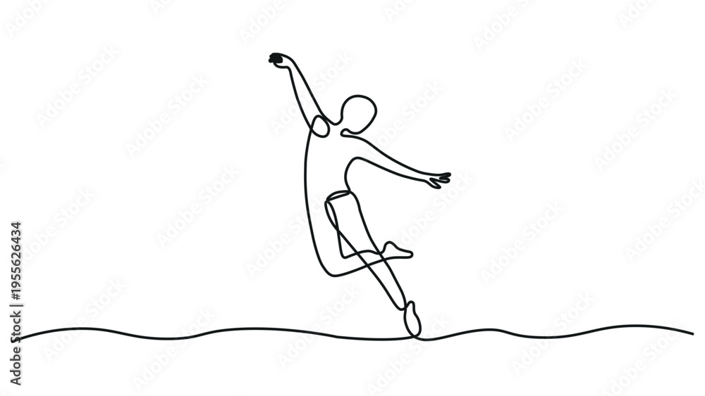 Fototapeta premium Continuous line drawing, minimalist dancer, one line art, jumping figure