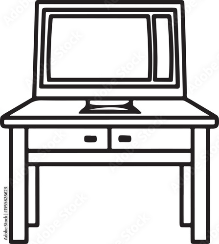 Office computer desk silhouette vector image